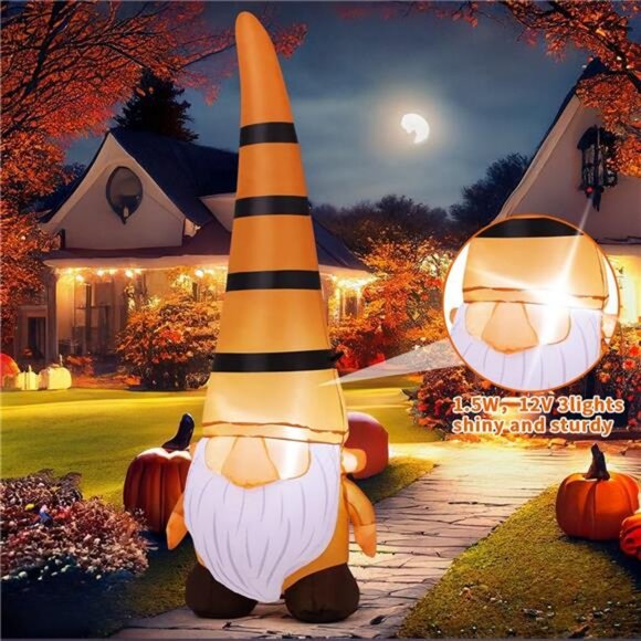 5FT Thanksgiving Inflatables Gnome Blow Up Ourdoor Yard Decoration Built-in LEDs - Picture 3 of 7